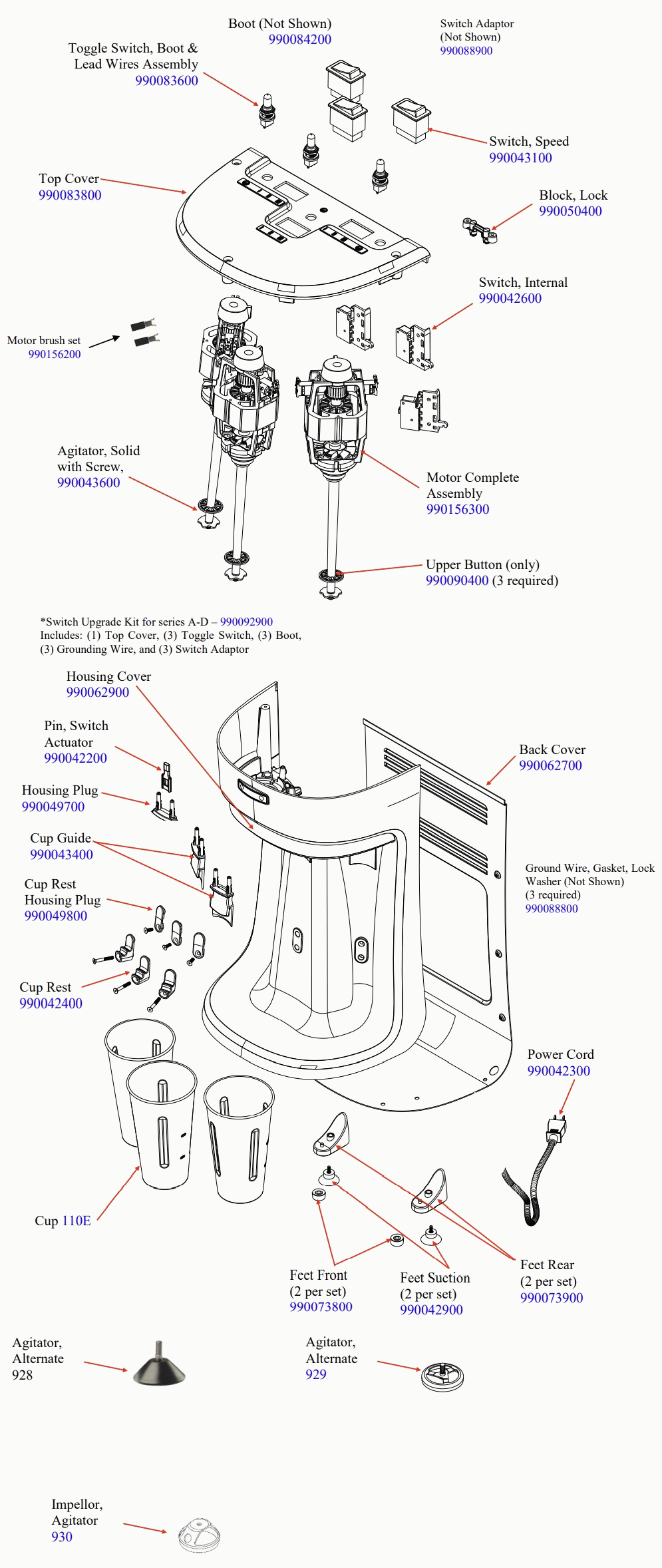 Diagram Diagram and Parts List for HMD400-A-F  Hamilton Beach Drink Mixer